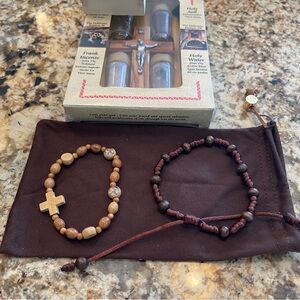 Wooden Bead Bracelets with Cross & Gift Set